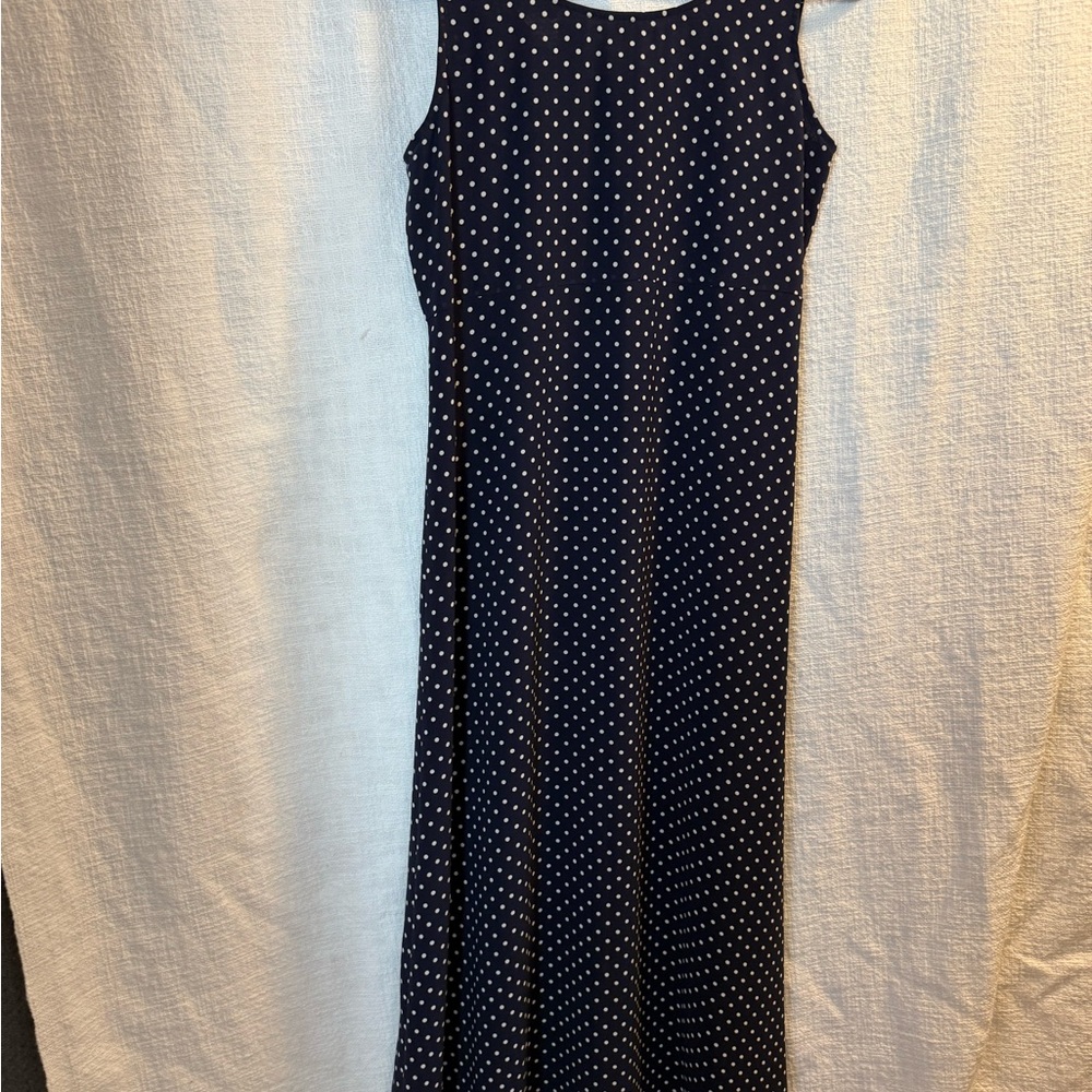 croft & barrow Navy and White Polka Dot Maxi Dress